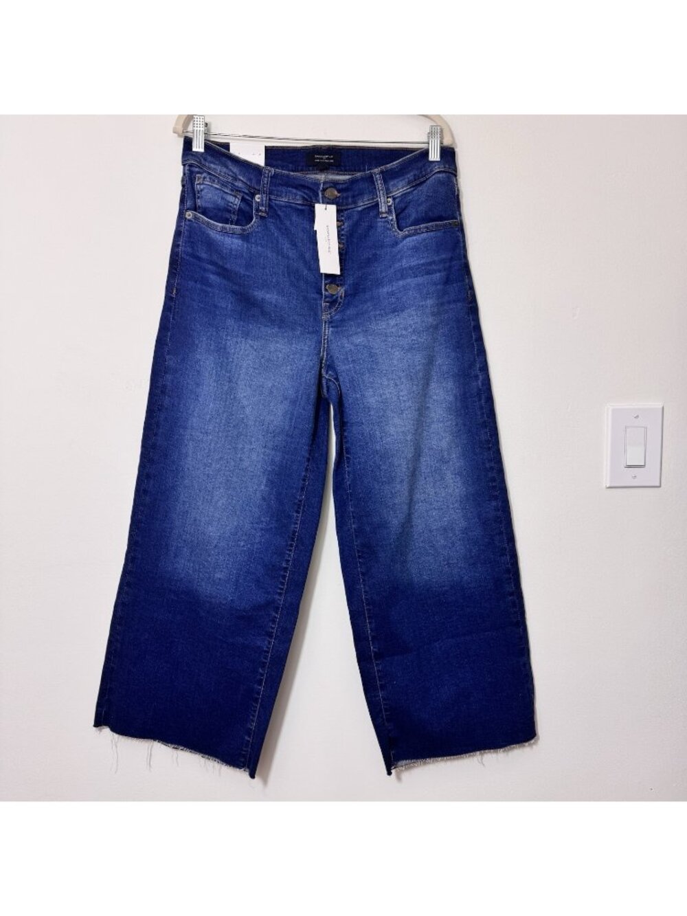 Banana Republic Wide Leg Crop Jeans Size 31/12 High Rise Stretch Raw Hem New